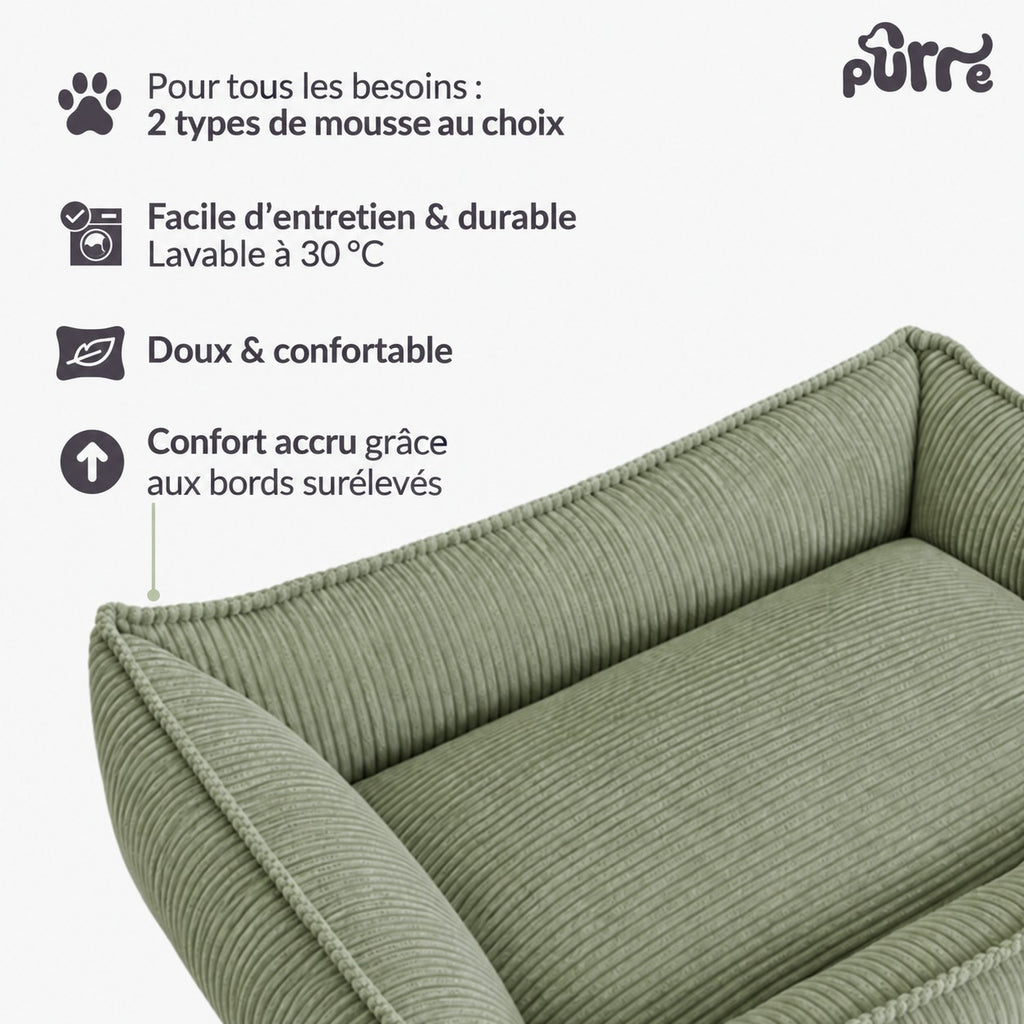 Nino Corduroy Dog Basket Bed with Removable Cover – Olive Green, S