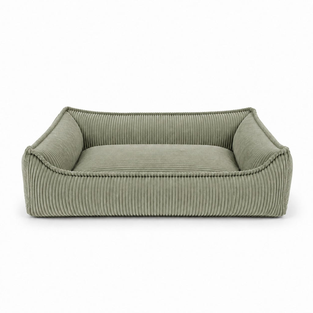 Nino Corduroy Dog Basket Bed with Removable Cover – Olive Green, S