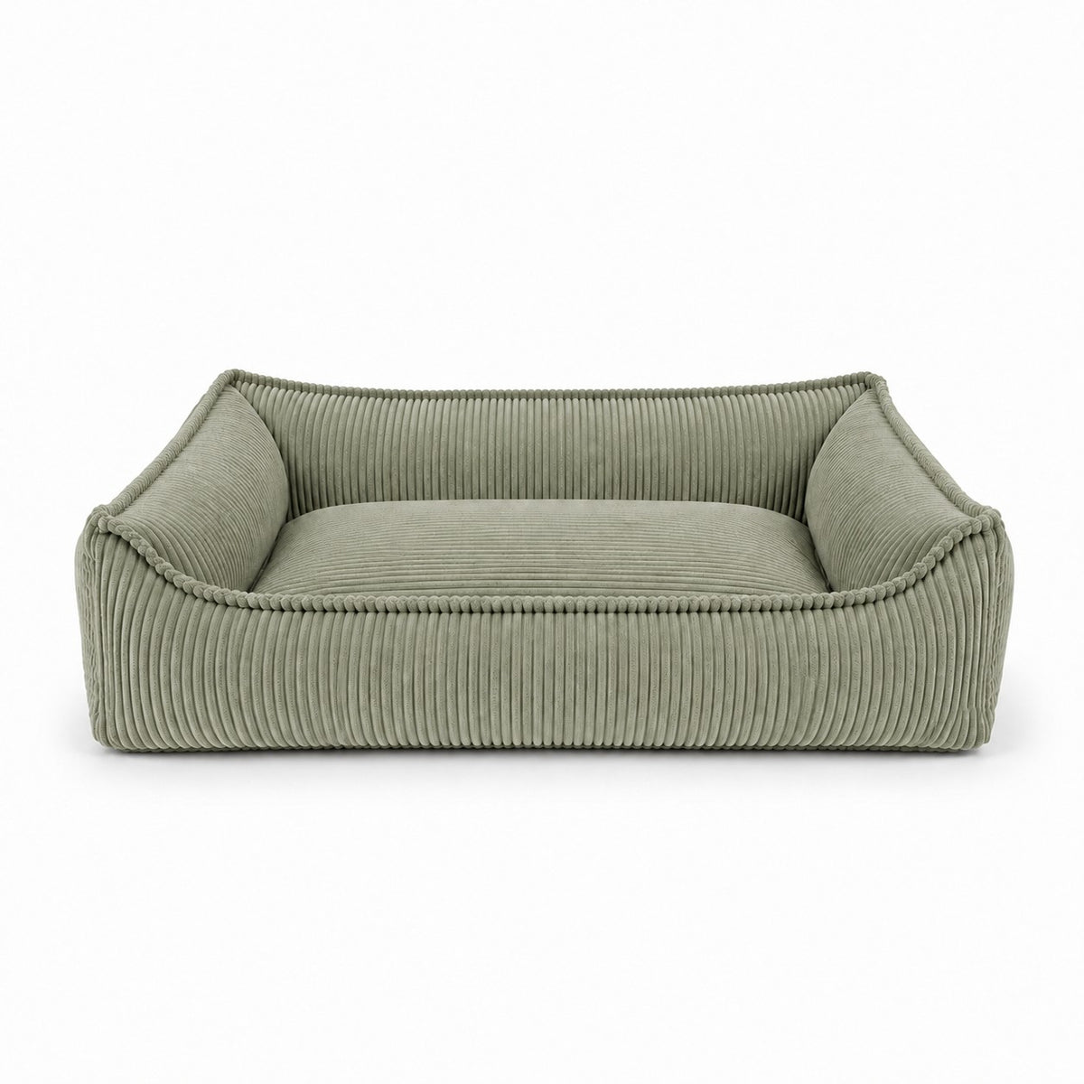 Nino Corduroy Dog Basket Bed with Removable Cover – Olive Green, S