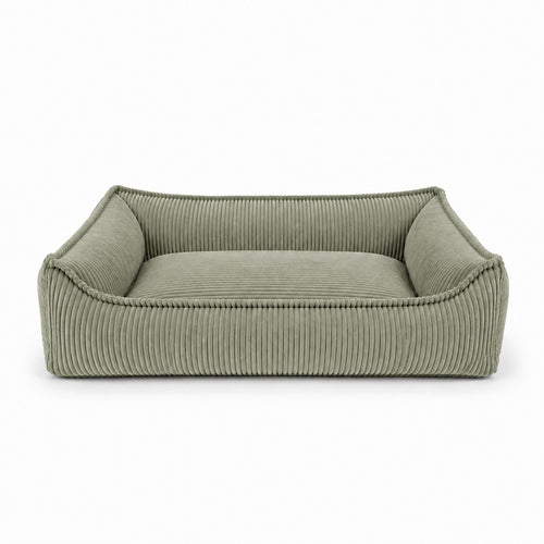 Nino Corduroy Dog Basket Bed with Removable Cover – Olive Green, S